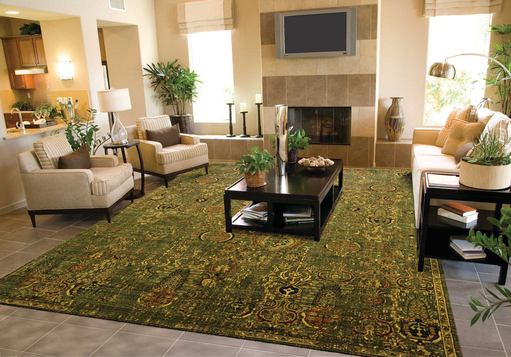 Nourison Timeless TML11 Green Gold Area Rug Room Image Feature