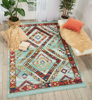 Nourison Tribal Decor TRL02 Aqua Area Rug Room Image Feature