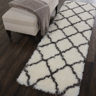 Nourison Ultra Plush Shag ULP02 Ivory/Charcoal Area Rug 2' X 8'