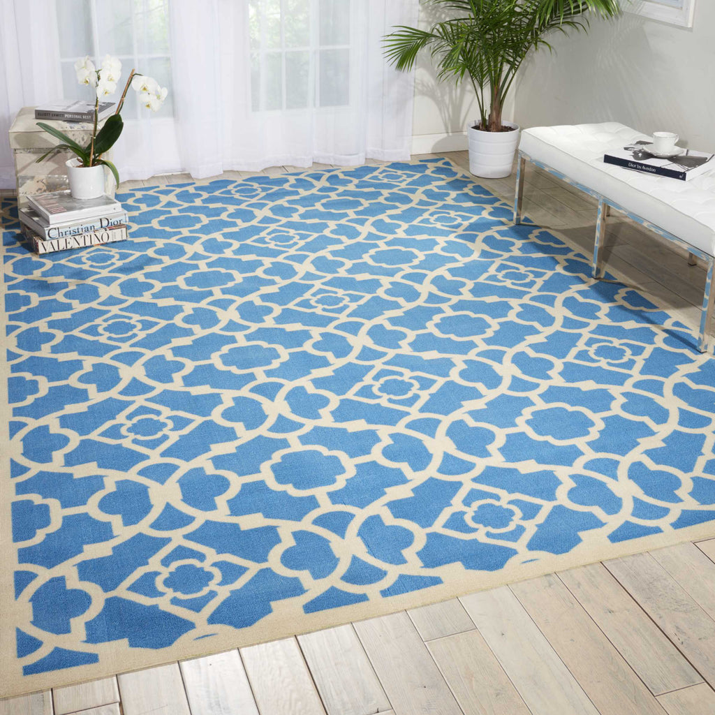 Nourison Sun and Shade SND04 Lovely Lattice Azure Area Rug by Waverly Room Image Feature