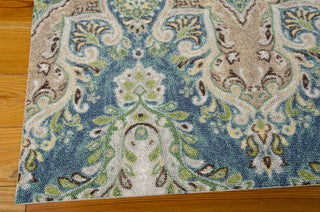 Nourison Treasures WTR02 Palace Sari Prussian Area Rug by Waverly 5' X 7' Corner Shot