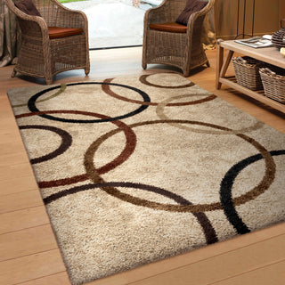 Orian Rugs Oasis Shag Circle of Life Beige Area Rug Room Scene Feature