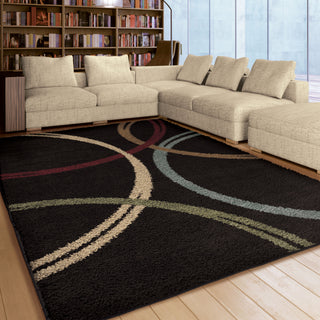 Orian Rugs Oasis Shag Wanstead Black Area Rug Room Scene Feature