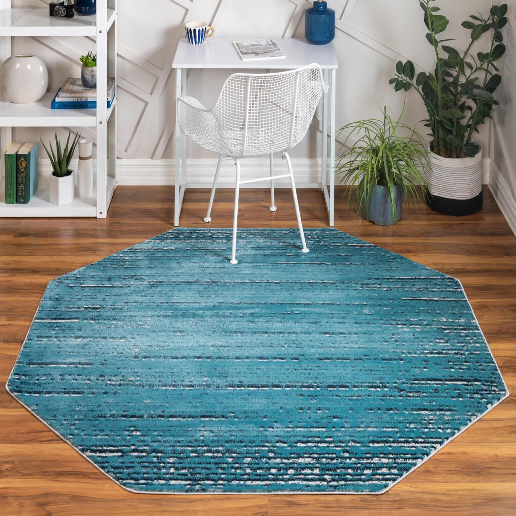 Unique Loom Oasis T-OSIS2 Blue Area Rug Octagon Lifestyle Image Feature