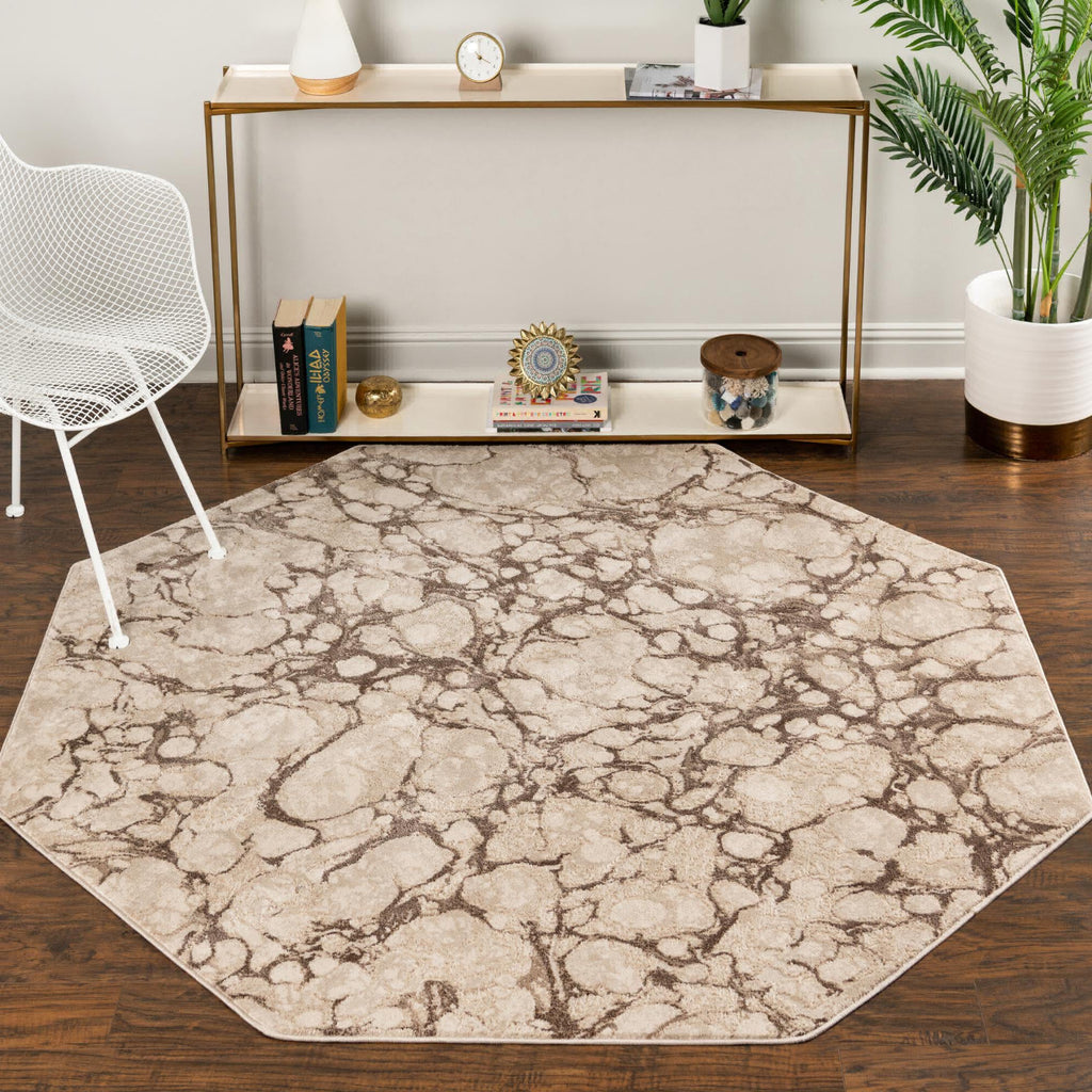 Unique Loom Oasis T-OSIS3 Brown Area Rug Octagon Lifestyle Image Feature