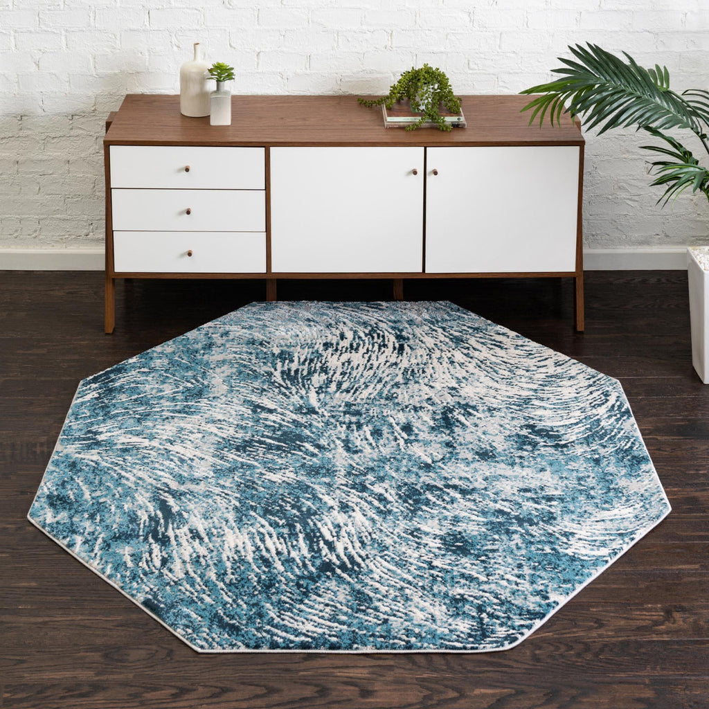 Unique Loom Oasis T-OSIS4 Blue Area Rug Octagon Lifestyle Image Feature