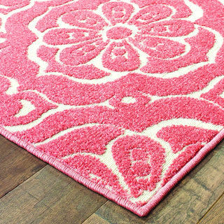 Oriental Weavers Barbados 539O4 Pink/Ivory Area Rug Corner On Wood