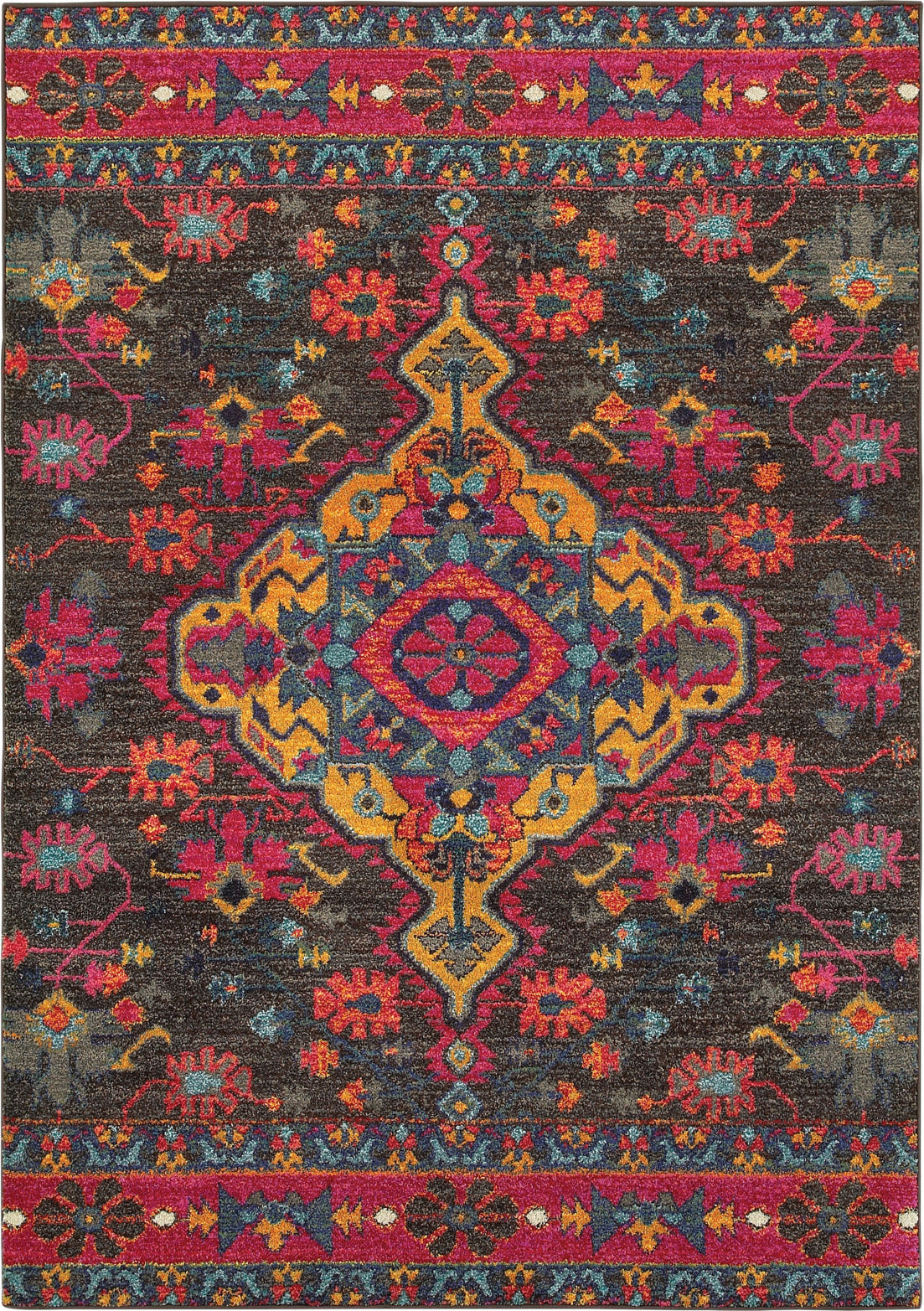 Oriental Weavers Bohemian 8222D Charcoal/ Pink Area Rug main image
