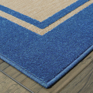 Oriental Weavers Cayman 5594B Sand/ Blue Area Rug Corner On Wood