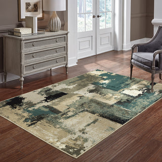 Oriental Weavers Evandale 9854A Beige/Blue Area Rug Lifestyle Image Feature