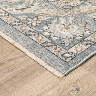 Oriental Weavers Maharaja 070E1 Blue/ Ivory Area Rug Corner On Wood 
