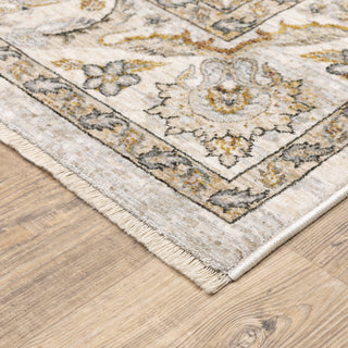 Oriental Weavers Maharaja 070W1 Ivory/ Grey Area Rug Corner On Wood