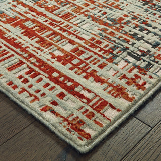 Oriental Weavers Montage 5503X Grey Red Area Rug Corner Featured