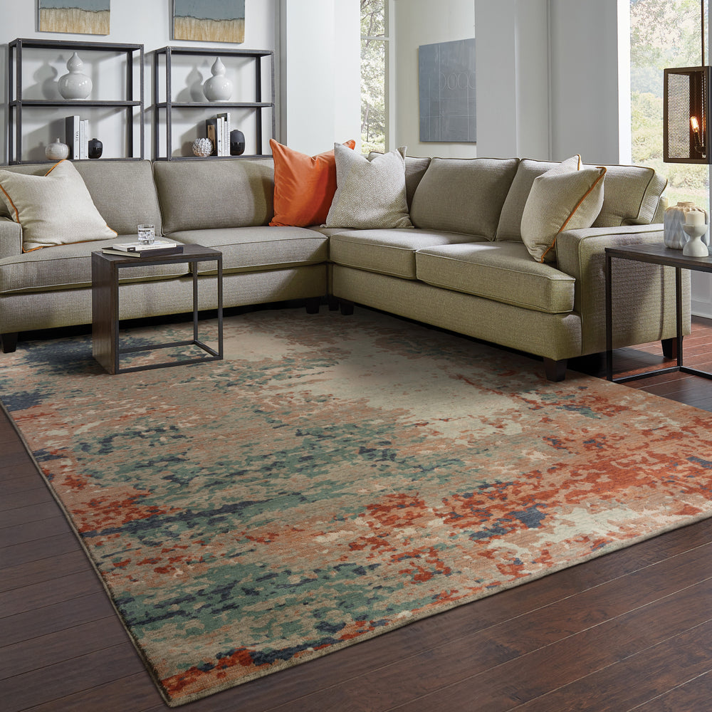 Oriental Weavers Montage 092LE Blue Rust Area Rug Lifestyle Image Feature