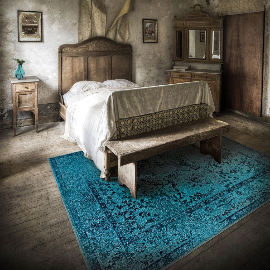 Oriental Weavers Revival 550H2 Teal/Grey Area Rug Roomshot Feature