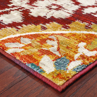 Oriental Weavers Sedona 6366A Red/Gold Area Rug Corner On Wood