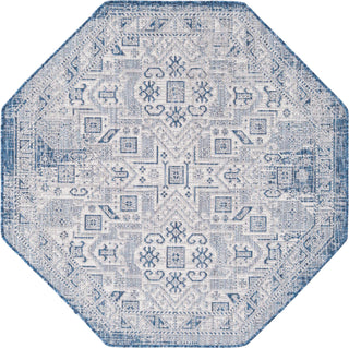 Unique Loom Outdoor Aztec T-KZOD16 Blue Area Rug Octagon Top-down Image