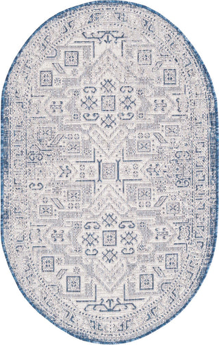 Unique Loom Outdoor Aztec T-KZOD16 Blue Area Rug Oval Top-down Image