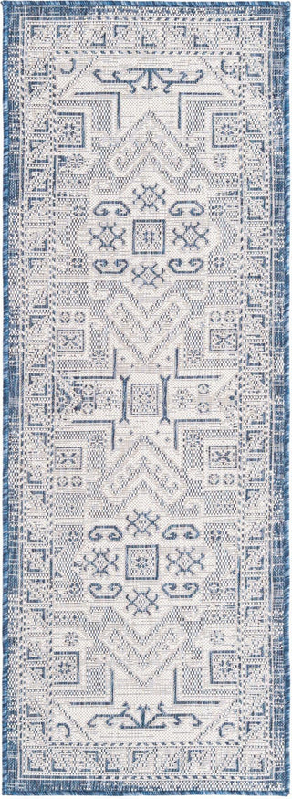 Unique Loom Outdoor Aztec T-KZOD16 Blue Area Rug Runner Top-down Image