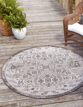 Unique Loom Outdoor Aztec T-KZOD16 Charcoal Gray Area Rug Round Lifestyle Image