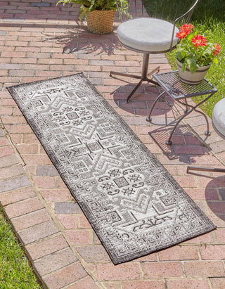 Unique Loom Outdoor Aztec T-KZOD16 Charcoal Gray Area Rug Runner Lifestyle Image