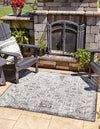 Unique Loom Outdoor Aztec T-KZOD16 Charcoal Gray Area Rug Square Lifestyle Image
