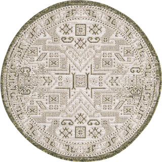 Unique Loom Outdoor Aztec T-KZOD16 Green Area Rug Round Top-down Image