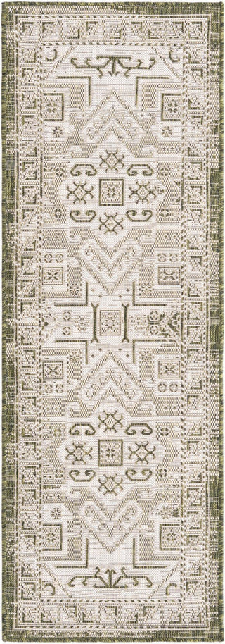 Unique Loom Outdoor Aztec T-KZOD16 Green Area Rug Runner Top-down Image