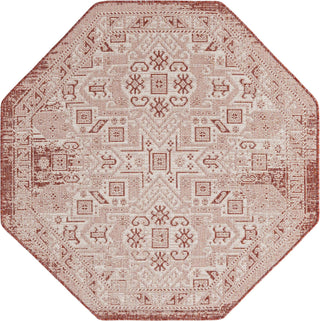 Unique Loom Outdoor Aztec T-KZOD16 Rust Red Area Rug Octagon Top-down Image