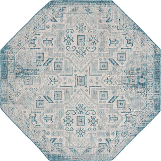 Unique Loom Outdoor Aztec T-KZOD16 Teal Area Rug Octagon Top-down Image