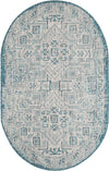 Unique Loom Outdoor Aztec T-KZOD16 Teal Area Rug Oval Top-down Image