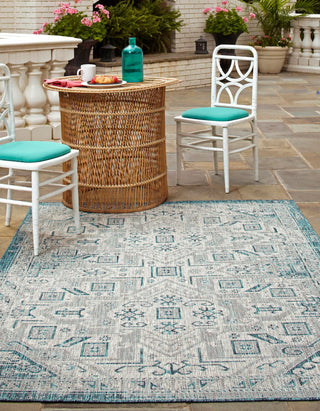 Unique Loom Outdoor Aztec T-KZOD16 Teal Area Rug Rectangle Lifestyle Image