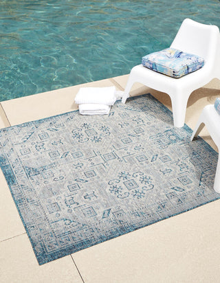 Unique Loom Outdoor Aztec T-KZOD16 Teal Area Rug Square Lifestyle Image