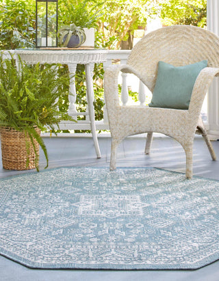 Unique Loom Outdoor Aztec T-KZOD17 Aqua Area Rug Octagon Lifestyle Image