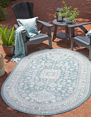 Unique Loom Outdoor Aztec T-KZOD17 Aqua Area Rug Oval Lifestyle Image