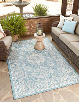 Unique Loom Outdoor Aztec T-KZOD17 Aqua Area Rug Rectangle Lifestyle Image