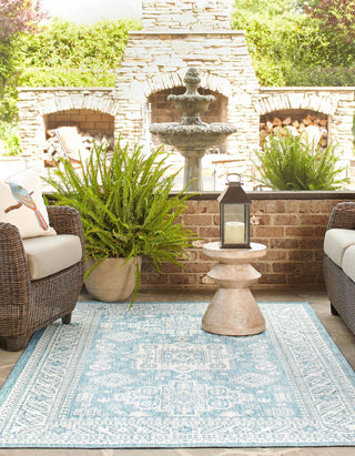 Unique Loom Outdoor Aztec T-KZOD17 Aqua Area Rug Rectangle Lifestyle Image