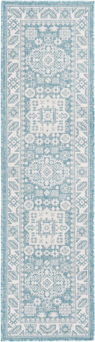 Unique Loom Outdoor Aztec T-KZOD17 Aqua Area Rug Runner Top-down Image