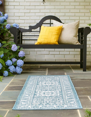 Unique Loom Outdoor Aztec T-KZOD17 Aqua Area Rug Runner Lifestyle Image