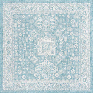 Unique Loom Outdoor Aztec T-KZOD17 Aqua Area Rug Square Top-down Image