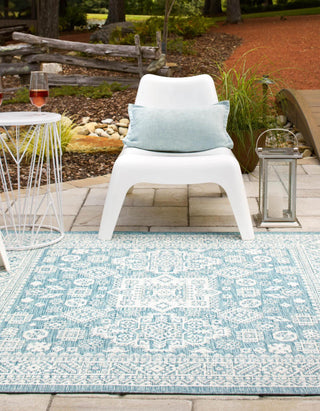 Unique Loom Outdoor Aztec T-KZOD17 Aqua Area Rug Square Lifestyle Image