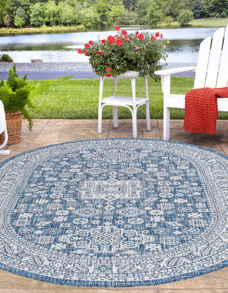 Unique Loom Outdoor Aztec T-KZOD17 Blue Area Rug Oval Lifestyle Image