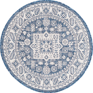 Unique Loom Outdoor Aztec T-KZOD17 Blue Area Rug Round Top-down Image