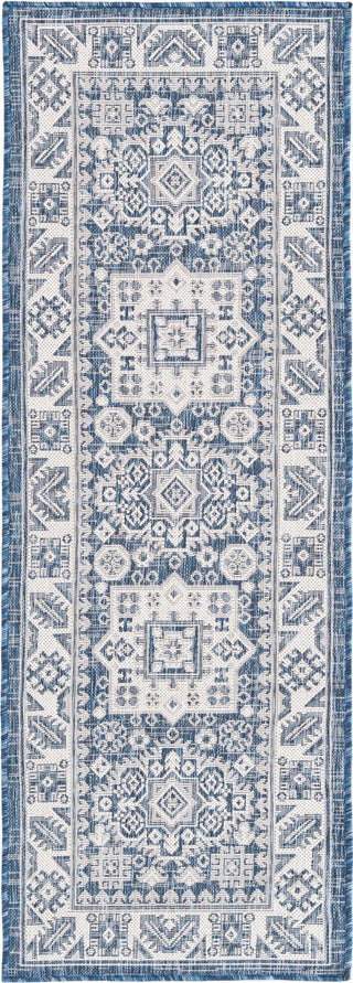 Unique Loom Outdoor Aztec T-KZOD17 Blue Area Rug Runner Top-down Image