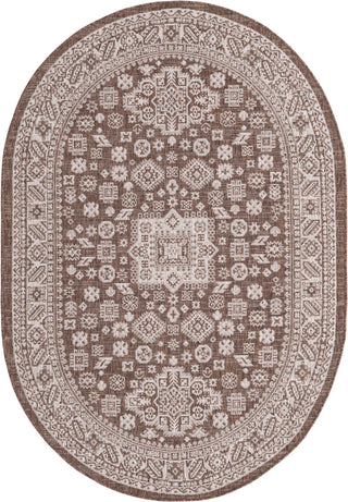 Unique Loom Outdoor Aztec T-KZOD17 Brown Area Rug Oval Top-down Image