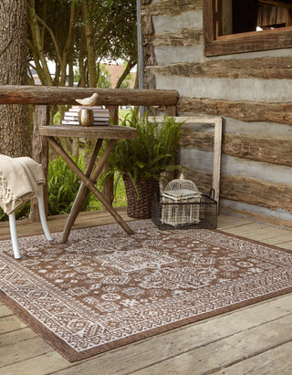 Unique Loom Outdoor Aztec T-KZOD17 Brown Area Rug Square Lifestyle Image