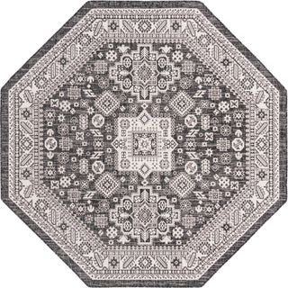 Unique Loom Outdoor Aztec T-KZOD17 Charcoal Gray Area Rug Octagon Top-down Image