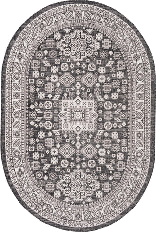 Unique Loom Outdoor Aztec T-KZOD17 Charcoal Gray Area Rug Oval Top-down Image