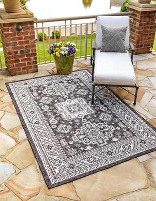 Unique Loom Outdoor Aztec T-KZOD17 Charcoal Gray Area Rug Rectangle Lifestyle Image