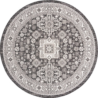 Unique Loom Outdoor Aztec T-KZOD17 Charcoal Gray Area Rug Round Top-down Image